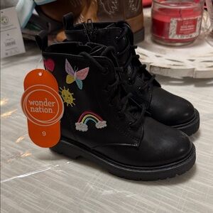 Wonder Nation Black Kids Boots with Rainbow and Butterfly Accents